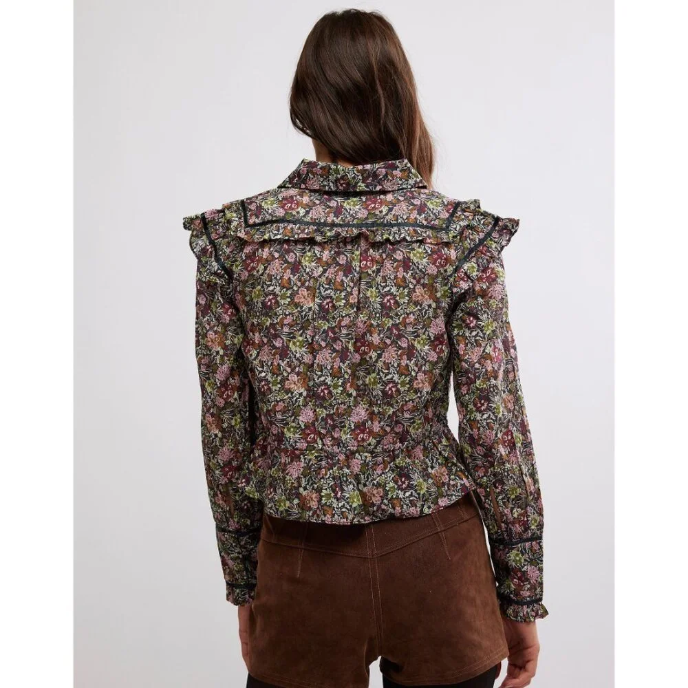 🎉LAST CHANCE🎉 FREE PEOPLE Printed Daybreak Blouse / Black Combo - Picture 9 of 12